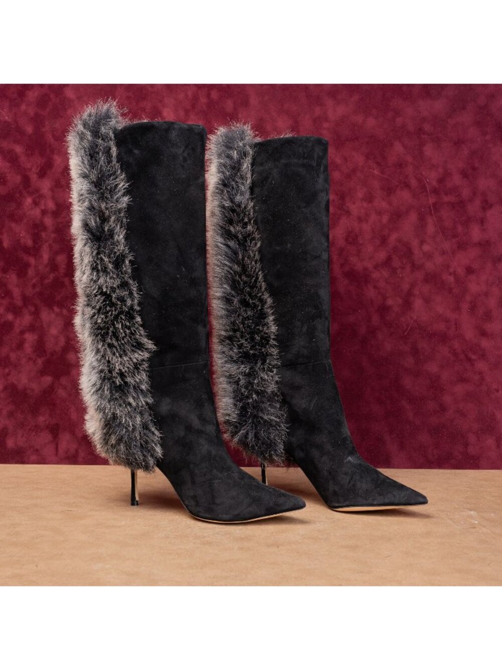 Marion Parke Women Black Suede Fashion Party Night Pointy Toe Boots 8.5US EUR39